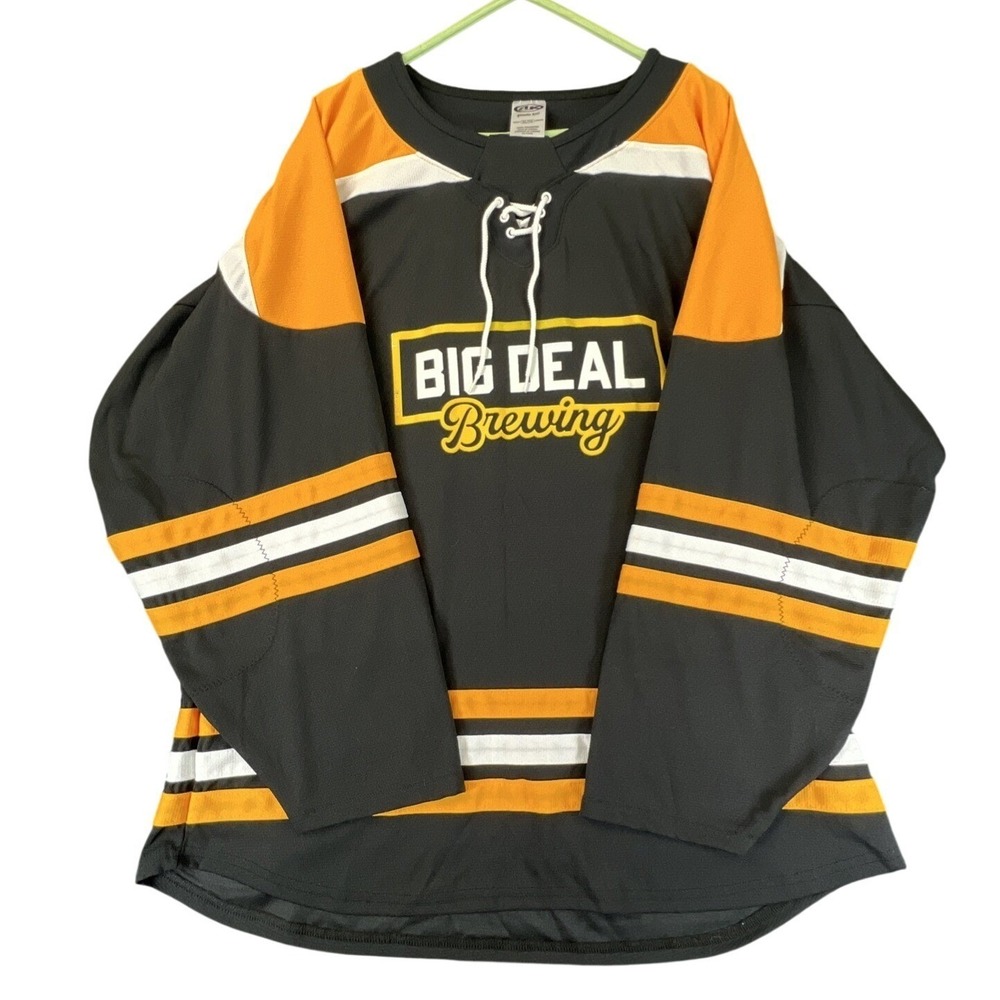 Athletic Knit Big Deal Brewing Black Gold Mens XL Hockey Jersey Labatt‎ Canada
